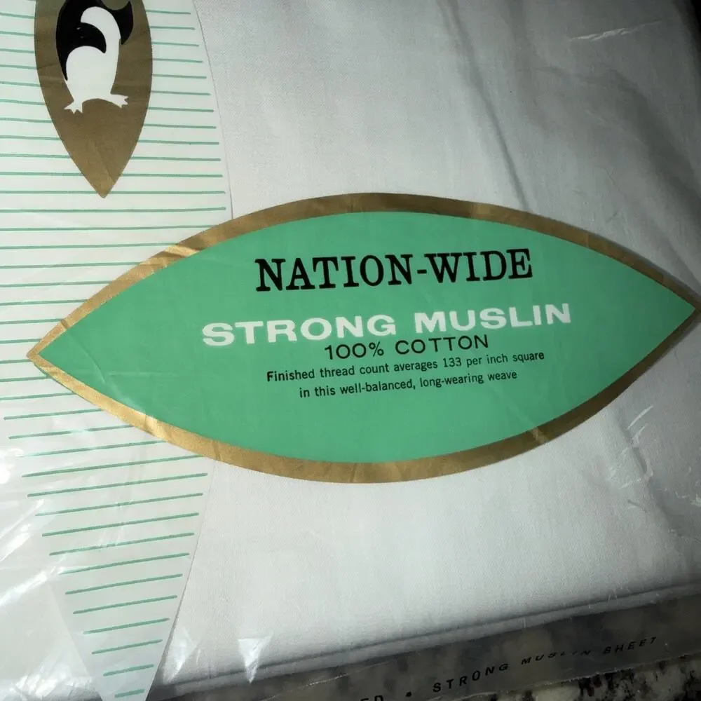 Vintage Penney's Nation-Wide Strong Muslin Cotton Sheet Double Bed 81x108 White